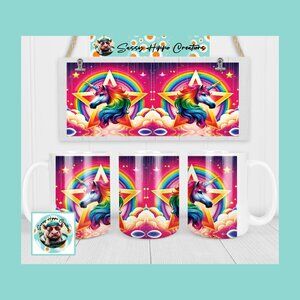 Ceramic Coffee Mug Colorful Unicorn Rainbow Star 15oz Hand Sublimated